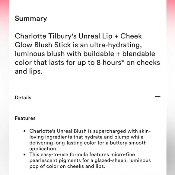 Charlotte Tilbury ‘Rosy Glow’ Unreal Lip + Cheek Glow Blush Stick - Picture 10 of 12